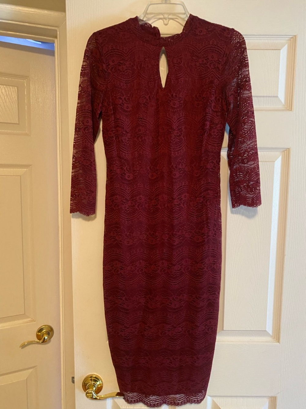 kenzie Burgundy Lace Midi Dress with Keyhole Neck